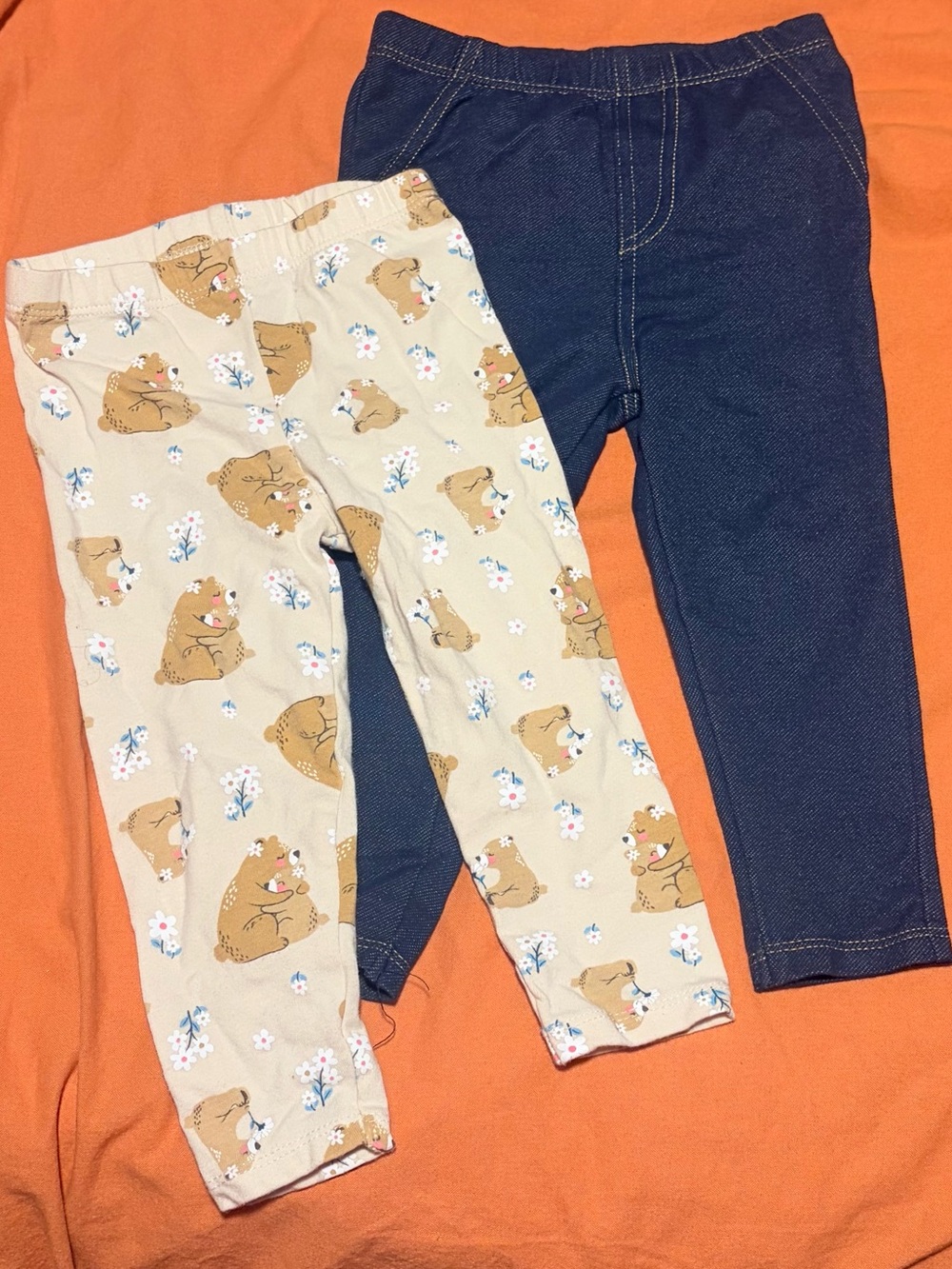 Koala Kids 2-Pack Toddler Leggings 18M Bear Print & Faux Denim